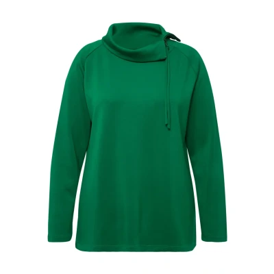 Abbildung von Ulla Popken Stehkragen Zipper Sweatshirt, Damen, Größe: 50/52, Smaragdgrün