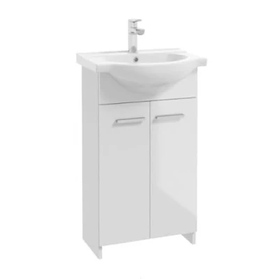 Abbildung von Deftrans Domodomo Badezimmerschrank mit Waschbecken, 85 x 45 26 cm weißer Waschbeckenschrank, Keramik Waschbecken Set, Standschrank für kleines Bad