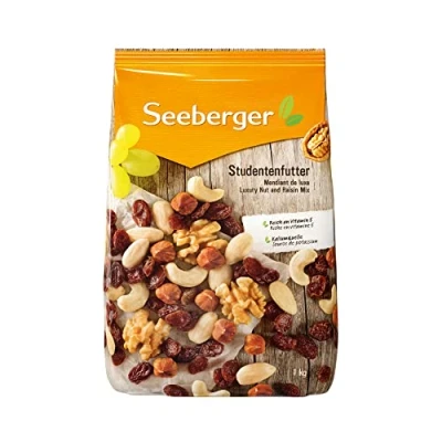 Abbildung von Seeberger Studentenfutter: Klassische Nuss Frucht Mischung aus Haselnusskernen, Mandeln, Walnüssen &amp; Cashewkernen, mit Rosinen reich an Vitamin E, vegan (1 x 1 kg)
