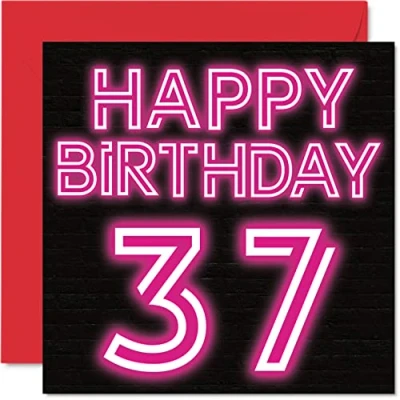 Abbildung von Lustige Geburtstagskarte zum 37. Geburtstag für Männer Frau Neon Glow Karte Vater Mutter Sohn Tochter Bruder Schwester Onkel Tante Cousin 145 mm x Grußkarten