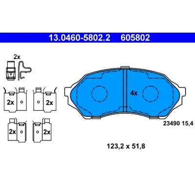 Abbildung von ATE 13.0460 5802.2 Bremsbelagsatz mit akustischer Verschleißwarnung Zubehör MAZDA: 323 F 6, FAMILIA 6