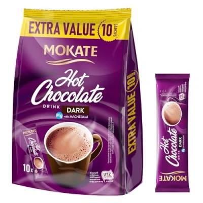 Abbildung von MOKATE® Hot Chocolate Trinkschokolade 10 Säckchen 110g Geschmack: Dunkle Schokolade lösliches Instant Getränkepulver Smooth &amp; Creamy Kakao Pulver Getränke