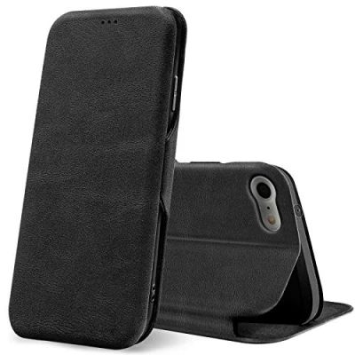 Abbildung von Verco Handyhülle für iPhone SE 2020 2022, 8 Hülle Bookstyle Premium Handy Flip Cover Apple 7/8 / 2 3 [4,7 Zoll] [integr. Magnet] Book Case PU Leder Tasche, Schwarz