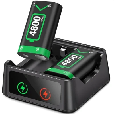 Abbildung von Akku für Xbox One/Series X&amp;S Controller, 2 Stück 4800mWh (2x2000mAh) Hoher Kapazität Batterien, NI MH Kompatibel mit Series X&amp;S/Xbox One S/Xbox X/Xbox Elite/Xbox Controller
