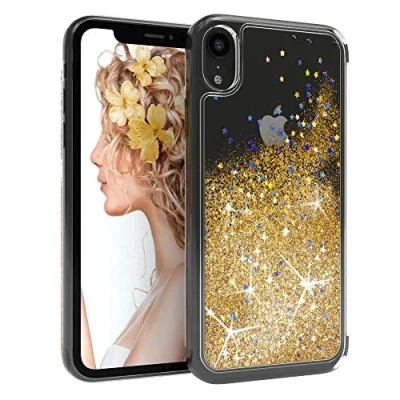 Abbildung von EAZY CASE Hülle kompatibel mit iPhone XR Schutzhülle Flüssig Glitzer, Handyhülle, Schutzhülle, Back Cover Glitter Flüssigkeit, aus TPU/Silikon, Transparent/Durchsichtig, Gold