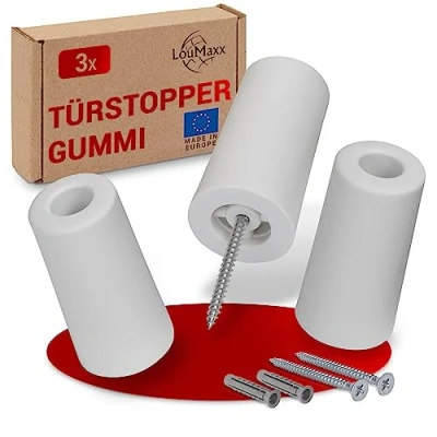 Abbildung von LouMaxx Türstopper Boden aus Gummi Bodentürstopper Ø 40 mm x 75 Zum Schrauben Zuverlässiger Schutz Gegen Anschlagende Türen 3er Set in Weiß