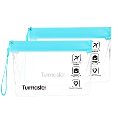 Abbildung von Turmaster 2 Packen Flughafen zugelassener durchsichtiger Kulturbeutel, auslaufsichere Flughafensicherheit zugelassene Flüssigkeitsbeutel 20 * 14.5 5cm, wasserdichte Reisekulturbeutel, Blau
