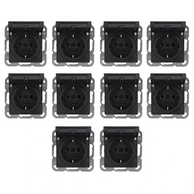 Abbildung von 10x Gira 445428 SCHUKO Steckdose mit Klappdeckel System 55 Anthrazit