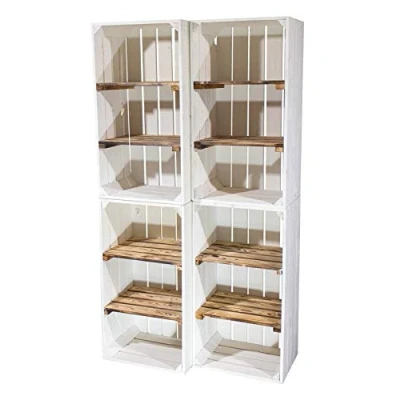 Abbildung von Vintage Möbel 24 GmbH 6 Holzkisten mit 2 geflammten Mittelbrettern 68cm x 40cm 31cm Zwischenbretter flambiert Obstkiste Weinkisten Klassisch Schuhregal Bücherregal Kistenregal Holz Boxen