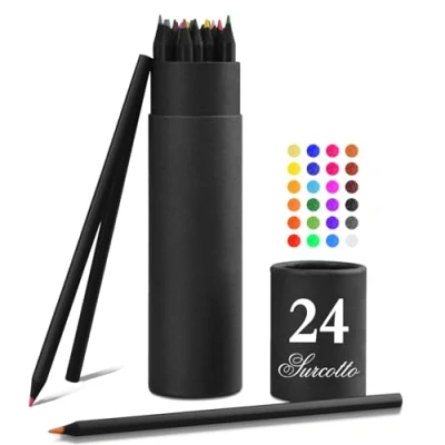 Abbildung von Surcotto Buntstifte, 24 Buntstifte für Erwachsene, Kinder, Farbstifte im Dose Anfänger, Pencil Crayons Ölbasiert, Leuchtende Farben, Schwarzes Holz, Vorgespitzt