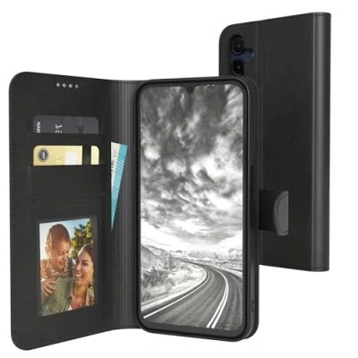 Abbildung von EAZY Case Klapphülle für Samsung Galaxy A15 Hülle klappbar Kameraschutz Schutzhülle magnetisch Flip Ständer Kunstleder Klapptasche Kartenfach Sichtfenster Foto Premium Handyhülle Schwarz