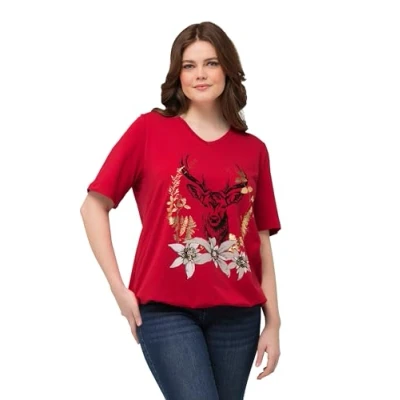 Abbildung von Ulla Popken DEER Tshirt print, Damen, Größe: 50/52, Salsa