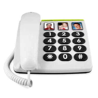 Abbildung von Doro 4209 Secure 347 Schnurgebundenes Großtastentelefon mit 4 Direktwahl Fototasten inkl. 2 mobilen,Notrufalarmgebern, weiß, One size