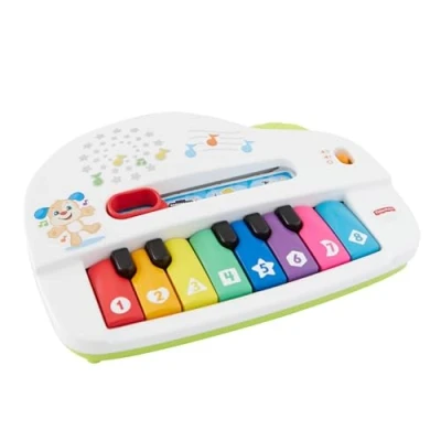 Abbildung von Fisher Price Babys erstes Keyboard tragbares Spielzeugklavier mit 4 Spielmöglichkeiten, Liedern, Lichtern und Geräuschen, spielerisches Lernen, Version: Französisch, GFK11