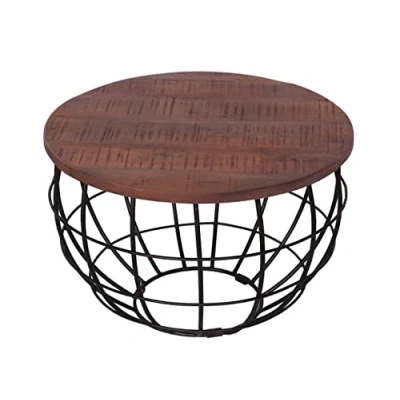 Abbildung von kreatives Wohnen Couchtisch ø 55 cm Wohnzimmer Tisch rund Beistelltisch London Metall Drahtgestell Gitter massiv braun Bassano, Holz, Extra breit
