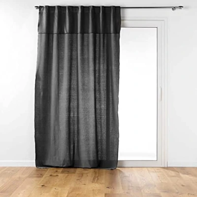 Abbildung von Douceur d&#039;Intérieur Vorhang mit Schlaufen und Volant, 140 x 240 cm, Baumwolle, Recycelt, Uni, Mistraline, Anthrazit