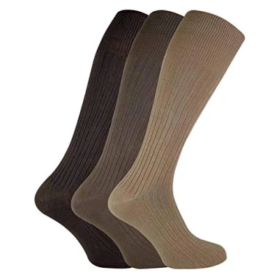 Abbildung von Sock Snob 3er Pack Herren Lang Knielang Kniehohe Gerippt 100% Baumwolle Socken (39 45 EU, XLCS Braun)