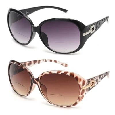 Abbildung von JM Klassisch Bifokale Lese Sonnenbrille für Damen Jahrgang Lesebrille Draussen UV Schutz Schwarz + Schildkröte +4.0