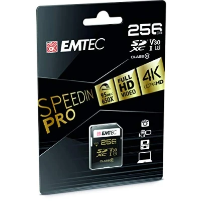 Abbildung von Emtec SpeedIN SD Speicherkarte 256GB, UHS I U3 Class 10, Schreibgeschwindigkeit bis zu 85 MB/s und Lesegeschwindigkeit 95