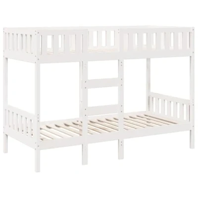 Abbildung von vidaXL Etagenbett, Kinderbett mit Rausfallschutz Leiter, Stockbett Lattenrost, Bett Holzbett Bodenbett, Weiß 80x200cm Massivholz Kiefer