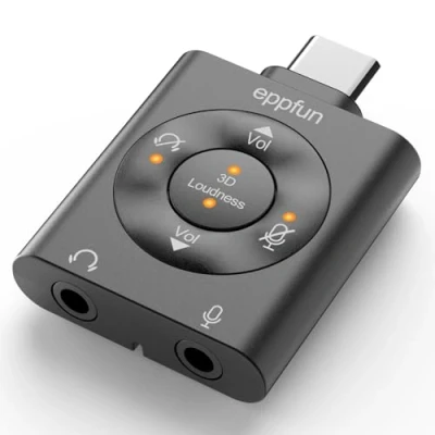 Abbildung von eppfun HiFi USB DAC Kopfhörerverstärker, 24 Bit/96 kHz hochauflösendes 3D Verlustfreies Audio mit 3,5 mm und Mikrofonanschluss für iPhone 15/Pro/Max/Android Smartphone/Tablet/PC/Musikplayer