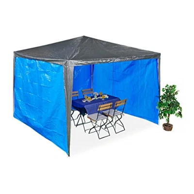 Abbildung von Relaxdays Seitenteile für Pavillon, 3er Set, 2x3 m, wasserdicht, Seitenwände mit Klettverschluss, PE, ohne Fenster, blau, 200 x 300 0.1 cm
