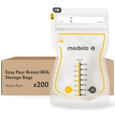 Abbildung von Medela Easy Pour Einweg Muttermilchbeutel 210 ml Auslaufsicheres Design mit Milchschutz BPA freie Aufbewahrungsbeutel 200er Pack