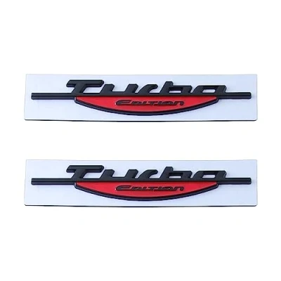 Abbildung von 2 Stück Turbo Edition Emblem Autoabzeichen Aufkleber passend für universelle Autos (schwarz rot)