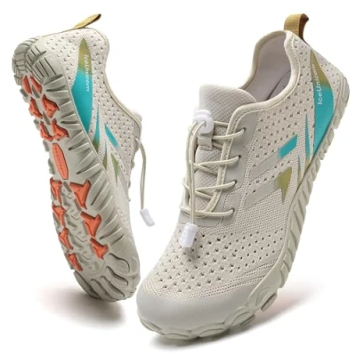 Abbildung von IceUnicorn Barfußschuhe Damen Herren Breite Traillaufschuhe Zehenschuhe Unisex Schwimmschuhe Strandschuhe Aquaschuhe(B Beige, 45EU)