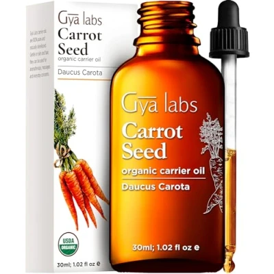 Abbildung von Gya Labs Bio Karottensamenöl für die Haut 100% reines, natürliches, unraffiniertes Karottenöl Haar , Gesichts und Lippenpflege, Kopfhaut Körpermassage Trägeröl (30 ml)