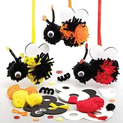 Abbildung von Baker Ross AT803 Pompon Set mit Hummel Motiv, kreatives Kunst und Bastelzubehör für Kinder zum Basteln, 3 Stück