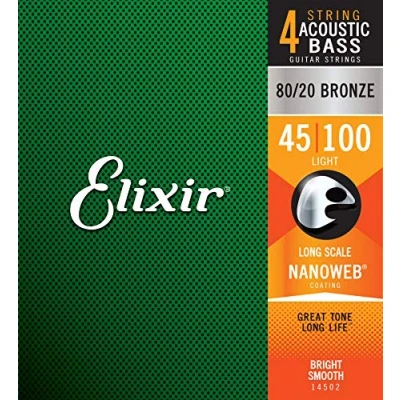 Abbildung von Elixir® Saiten 80/20 Bronze Akustik 4 str. Basssaiten mit NANOWEB® Beschichtung, Long Scale, Light (.045 .100)