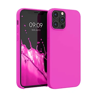 Abbildung von kwmobile Hülle kompatibel mit Apple iPhone 12 Pro Max Silikon Handy Case Handyhülle weiche Oberfläche kabelloses Laden Magenta