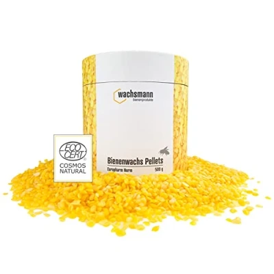 Abbildung von Wachsmann 100% reines Bienenwachs, 500 g Pastillen für Natur Kosmetik, Kerzen, Bienenwachstücher deutsche Qualität Cosmos Natural Zertifiziert