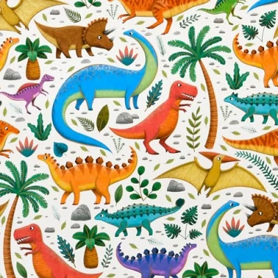 Abbildung von Star Geschenkpapier, Geschenkpapier Dinosaurier Motiv 70cm x 2m Rolle Weiß / Bunt