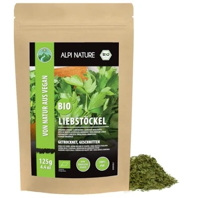 Abbildung von Bio Liebstöckel getrocknet (125g), gerebelt, aus kontrolliert biologischem Anbau, laborgeprüft, 100% rein und naturbelassen