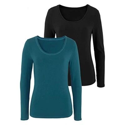 Abbildung von Lascana Langarm 2PACK Langarmshirt, Damen, Größe: 40/42, Petrol schwarz
