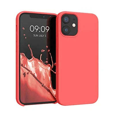 Abbildung von kwmobile Hülle kompatibel mit Apple iPhone 12 Mini Silikon Handy Case Handyhülle weiche Oberfläche kabelloses Laden Leuchtende Koralle