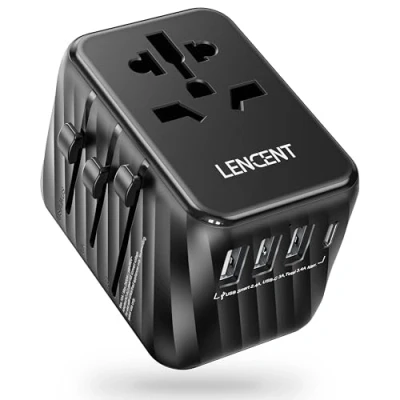 Abbildung von LENCENT Universal Reiseadapter, Internationaler AC Stecker Adapter mit 3 USB A Ports 1 Typ C PD Wandladegerät Weltweiter Reiseadapter für US nach EU UK Irland Australien (Typ C/G/A/I), Weiß