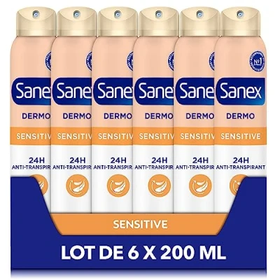 Abbildung von SANEX Deodorant gegen Schweiß Dermo Sensitive Schutz &amp; Gerüche 24 Stunden für empfindliche Haut stellt den natürlichen pH Wert wieder her Dermatologisch getestet 6 x 200 ml