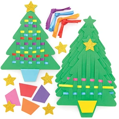 Abbildung von Baker Ross FE912 Weihnachtsbaum Webe Bastelset 6er Pack, Weihnachtsbasteln für Kinder, Nähen und Weben Weihnachtsbastelsets