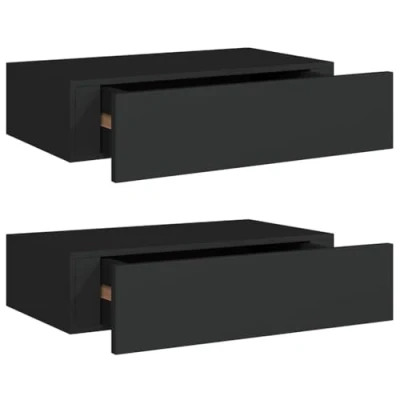 Abbildung von vidaXL 2X Wand Schubladenregal Wandschublade Schweberegal Hängeregal Wandschrank Wandboard Wandregal mit Schublade Schwarz 40x23,5x10cm MDF