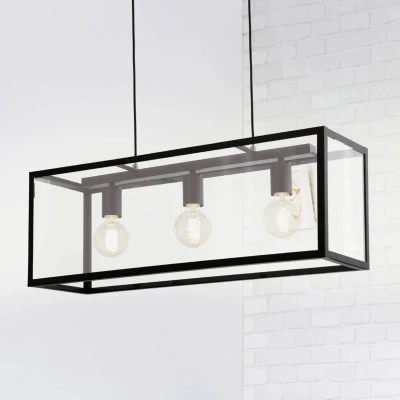 Abbildung von Eglo 49393 Pendelleuchte CHARTERHOUSE Stahl schwarz, Glas klar E27 3X40W L:73cm B:20cm H:110cm dimmbar