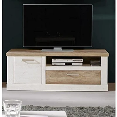 Abbildung von FORTE DURO TV Unterschrank mit 1 Tür und Schublade, Holzwerkstoff, Pnie Weiß /Antikeiche, 139,6 x 52 cm