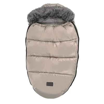 Abbildung von my junior® Lunar Fußsack kuscheliger Fleece Innenstoff inkl. Gurtschlitze für Kinderwagen und Buggy mit 5 Punkt Gurtsystem Chai Latte