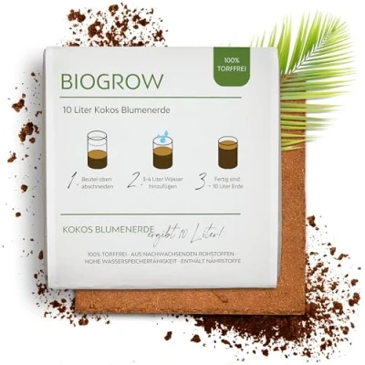 Abbildung von Bio Kokoserde gepresst im Quellbeutel Biologisch abbaubare, torffreie Anzuchterde aus 100% Kokosfasern (10 Liter, 1 Stück)