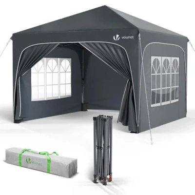 Abbildung von VOUNOT® Pavillon 3x3m mit 4 Seitenteilen &amp; Sandsäcke, Pop Up Faltpavillon, Wasserdicht, Faltbar Gartenzelt Partyzelt, inkl. Tasche, Grau