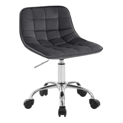 Abbildung von WOLTU Bürohocker mit Rollen, Schminkstuhl Sitzhocker Rollhocker Arbeitshocker, 360 drehbar höhenverstellbar, Drehstuhl Samt, niedriger Barhocker ergonomisch, Dunkelgrau, BS153dgr