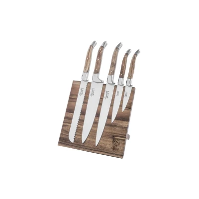 Abbildung von Laguiole Style de Vie Kochmesserset Olivenholz mit magnetischem Messerblock aus Akazienholz