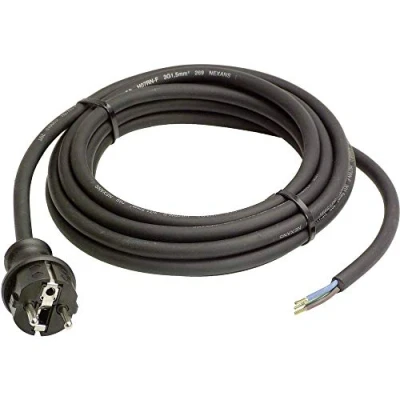 Abbildung von as Schwabe Gummi Anschlussleitung, 4,5 m H07RN F 3G1,5 Verbindungskabel, Schutzkontaktstecker mit Leitung, Strom Kabel Aderendhülsen, 230V, 16A, IP44, Schwarz, 60379